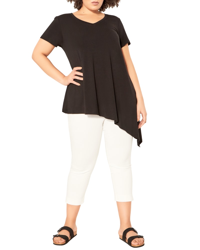Plus size model wearing Emin Asymmetrical Knit Tee by Zim & Zoe | Dia&Co | dia_product_style_image_id:191296